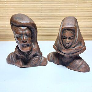 Renaissance Vincenzo Farci Italy Man and Woman Ceramic Bust Heads Pair